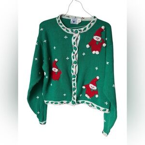 Vintage Hartstrings Christmas Santa Cardigan Sweater Women’s Embroidered Medium